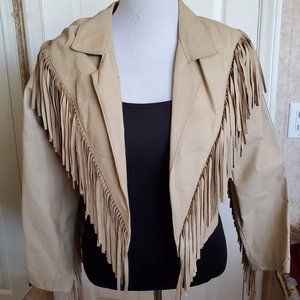 VTG WESTERN BUCKSKIN LEATHER CROP FRINGE JACKET